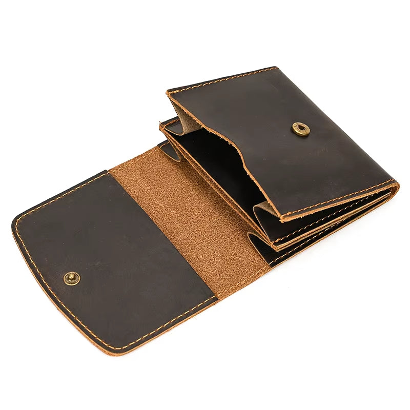 Luca | Portafoglio da viaggio vintage in pelle di mucca bifold con bottone a pressione