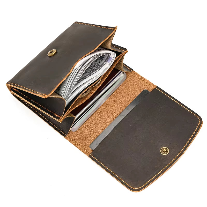 Luca | Portafoglio da viaggio vintage in pelle di mucca bifold con bottone a pressione