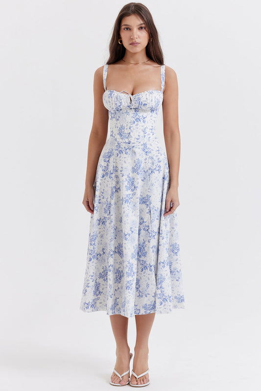 Daphne - Abito Estivo Floreale con Corsetto Elegante e Regolabile