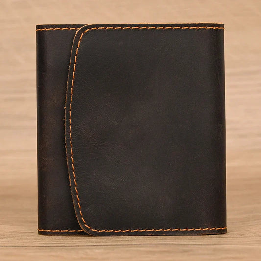 Luca | Portafoglio da viaggio vintage in pelle di mucca bifold con bottone a pressione