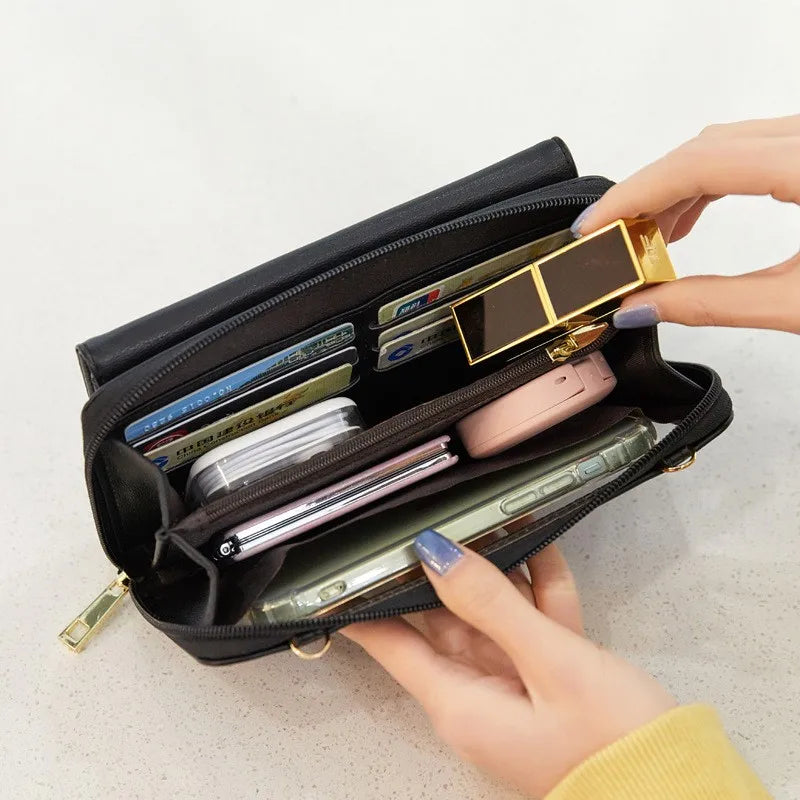 Celia | Portafoglio da viaggio con supporto per passaporto a tracolla con touch screen con blocco RFID