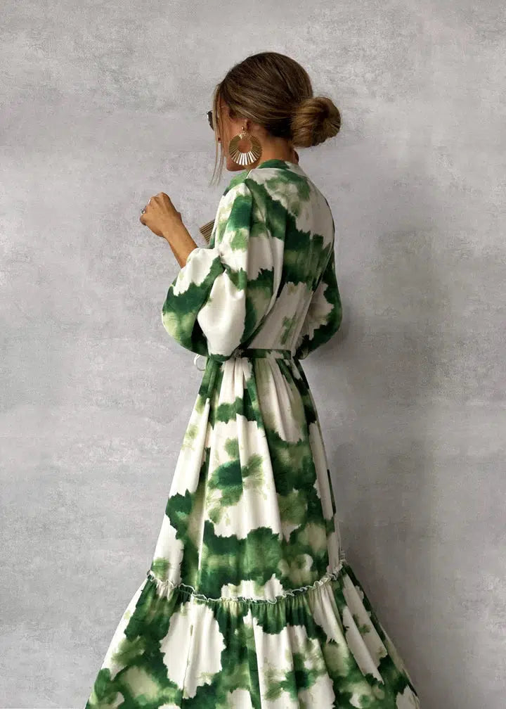 Elna Abito Lungo Verde - Maniche Corte - Scollo a V