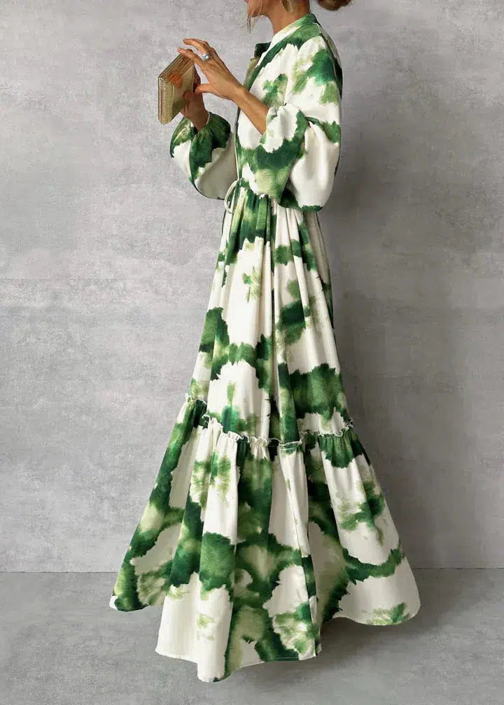 Elna Abito Lungo Verde - Maniche Corte - Scollo a V