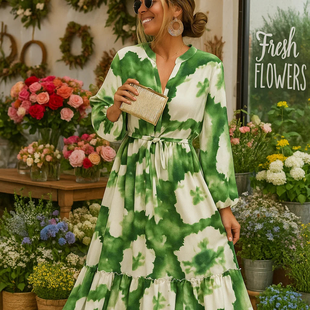 Elna – Abito Lungo Verde con Scollo a V