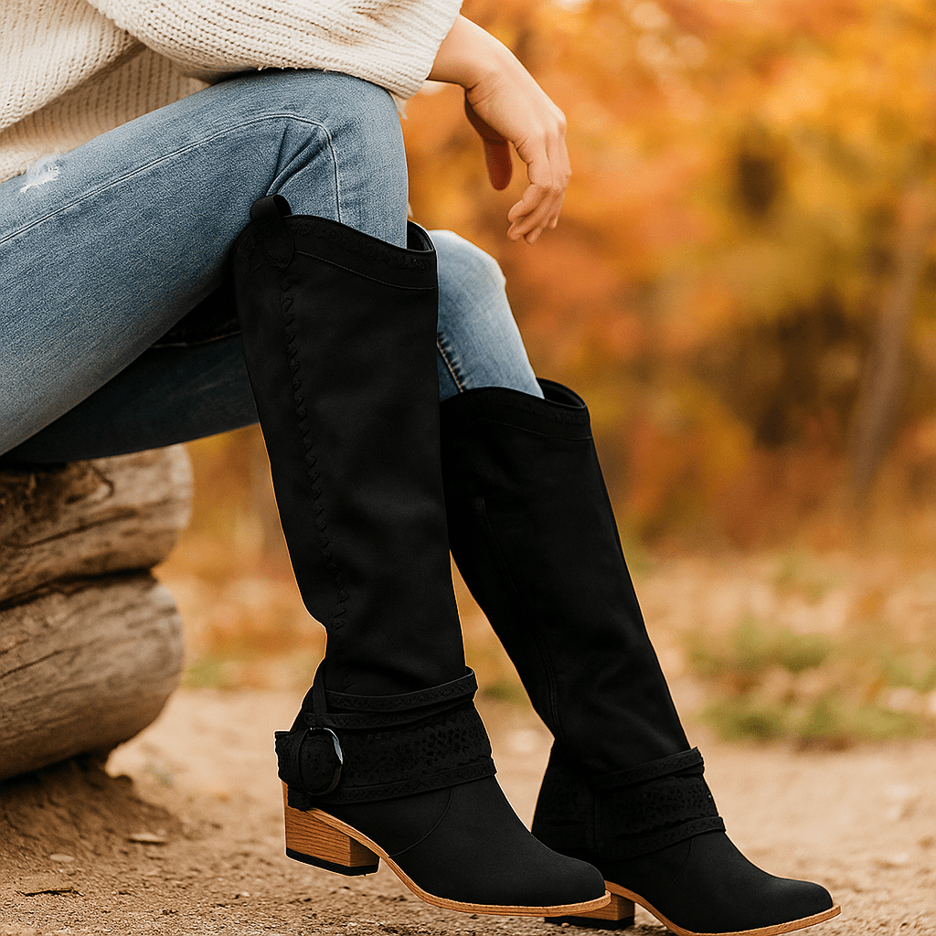 Stivaletti Donna Scamosciati - Stivali Ricamati - Fibbia Decorativa