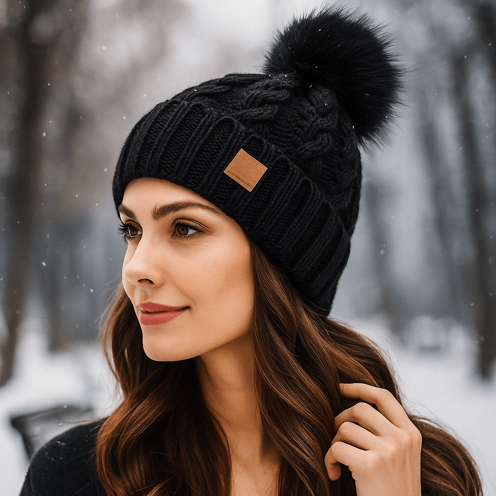 Cappello invernale - maglia a treccia - pompon