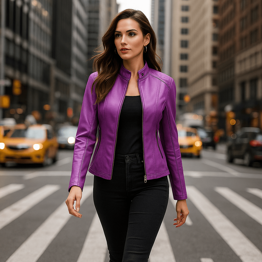 Giacca in Pelle Donna - Design Elegante - Collo Mao - Comfort