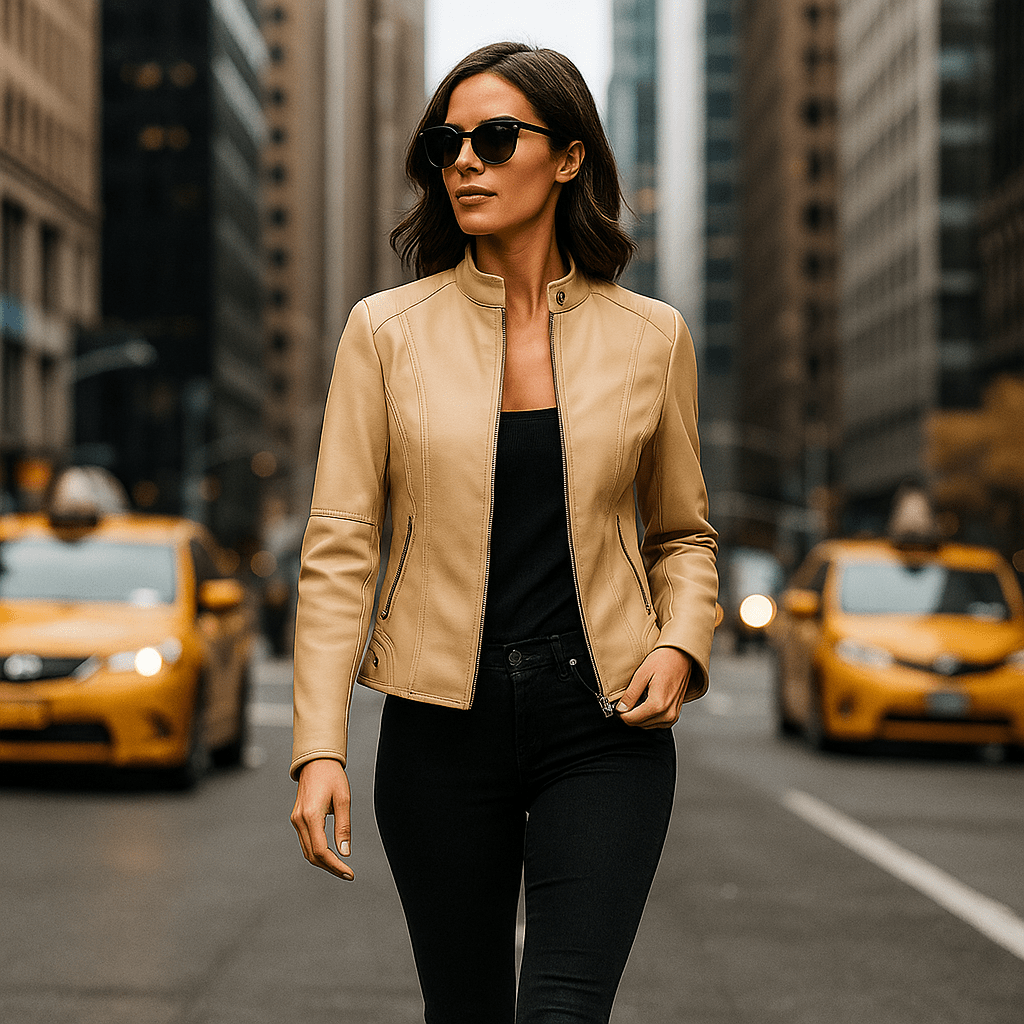 Giacca in Pelle Donna - Design Elegante - Collo Mao - Comfort