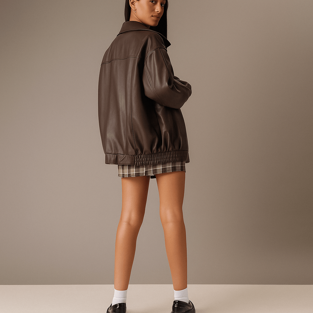 Giacca Pelle Donna - Taglio Lungo - Fino ai Fianchi - Zip Frontale