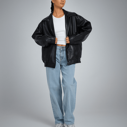 Giacca Pelle Donna - Taglio Lungo - Fino ai Fianchi - Zip Frontale