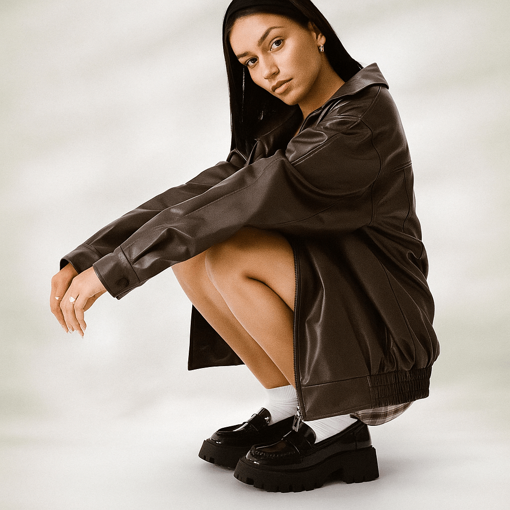 Giacca Pelle Donna - Taglio Lungo - Fino ai Fianchi - Zip Frontale