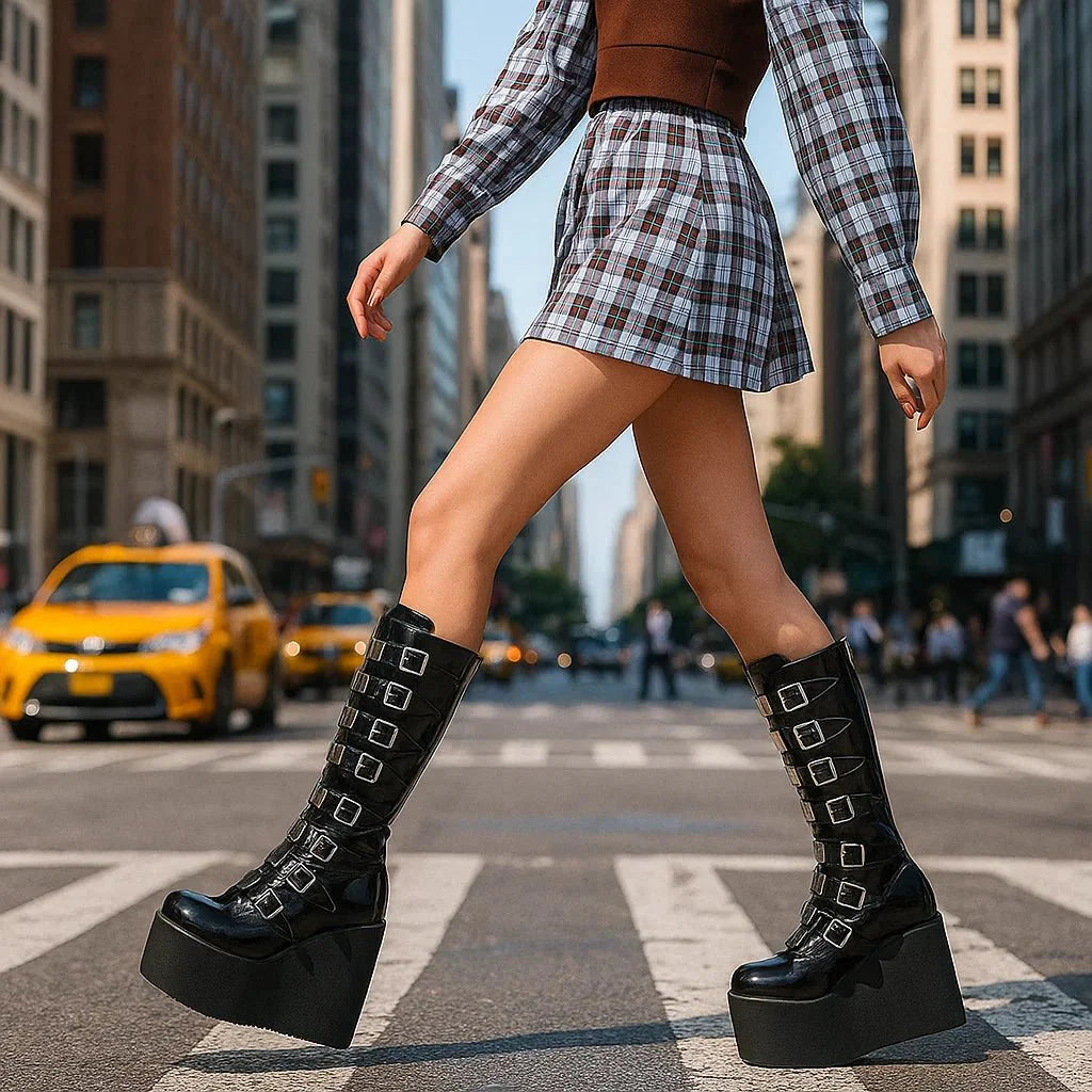 Stivaletti Donna - Tacco a Wedge - Cinghie Regolabili