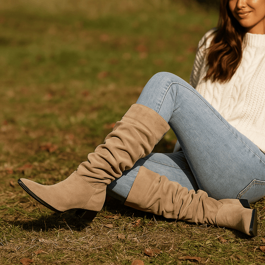 Stivali Donna Camoscio - Punta Affilata - Cerniera - Suola Piatta