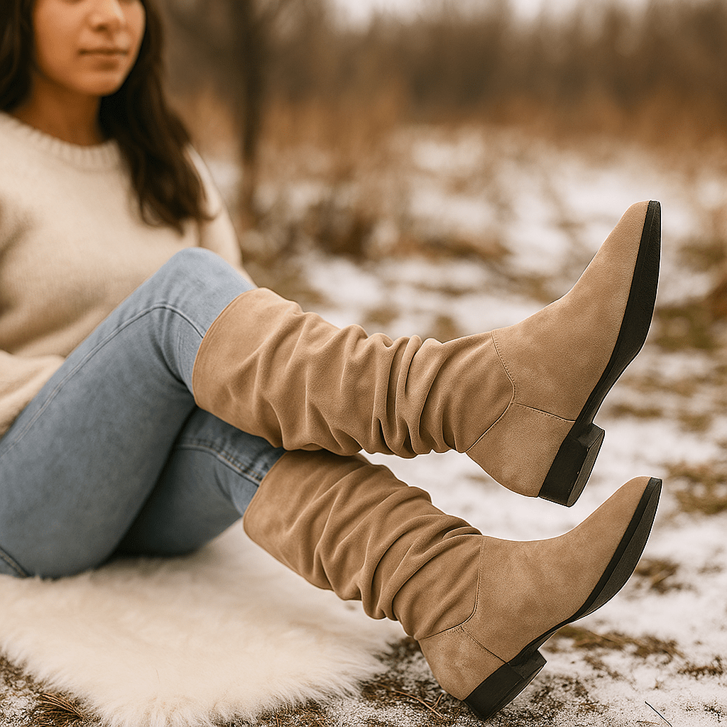 Stivali Donna Camoscio - Punta Affilata - Cerniera - Suola Piatta