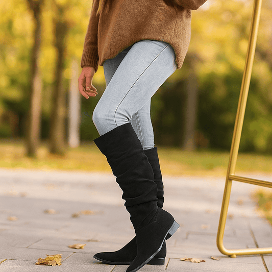 Stivali Donna Camoscio - Punta Affilata - Cerniera - Suola Piatta