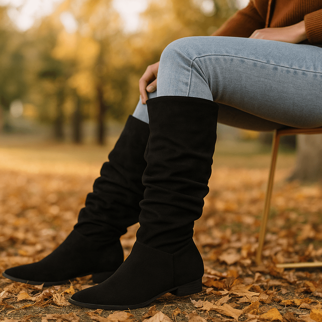 Stivali Donna Camoscio - Punta Affilata - Cerniera - Suola Piatta