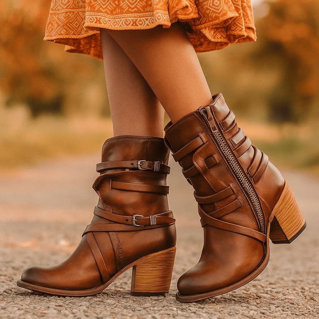 Stivaletti Pelle Donna - Effetto Usurato - Chiusura Laterale - Tacco Chunky