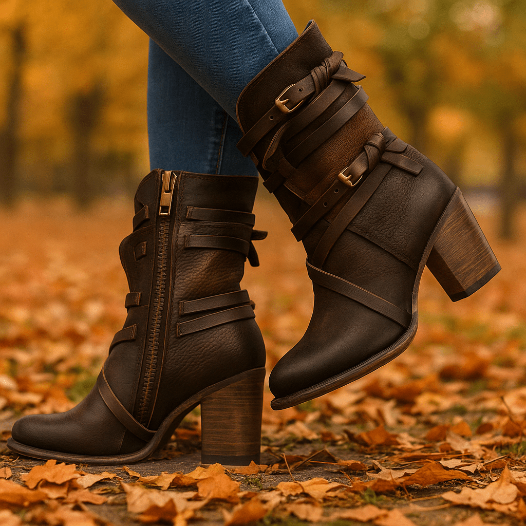 Stivaletti Pelle Donna - Effetto Usurato - Chiusura Laterale - Tacco Chunky