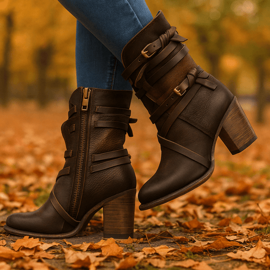 Stivaletti Pelle Donna - Effetto Usurato - Chiusura Laterale - Tacco Chunky