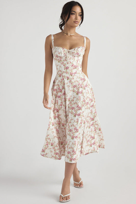 Daphne - Abito Estivo Floreale con Corsetto Elegante e Regolabile