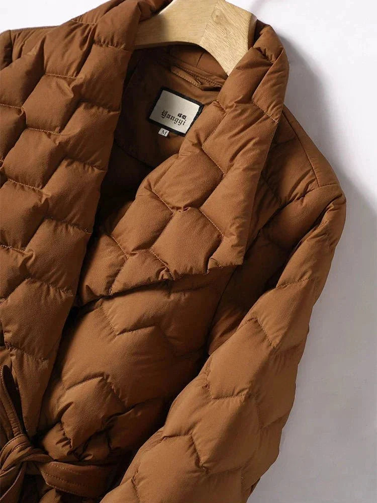 Giacca Piuma Donna - Elegante - Con Cintura - Calda - Stilosa