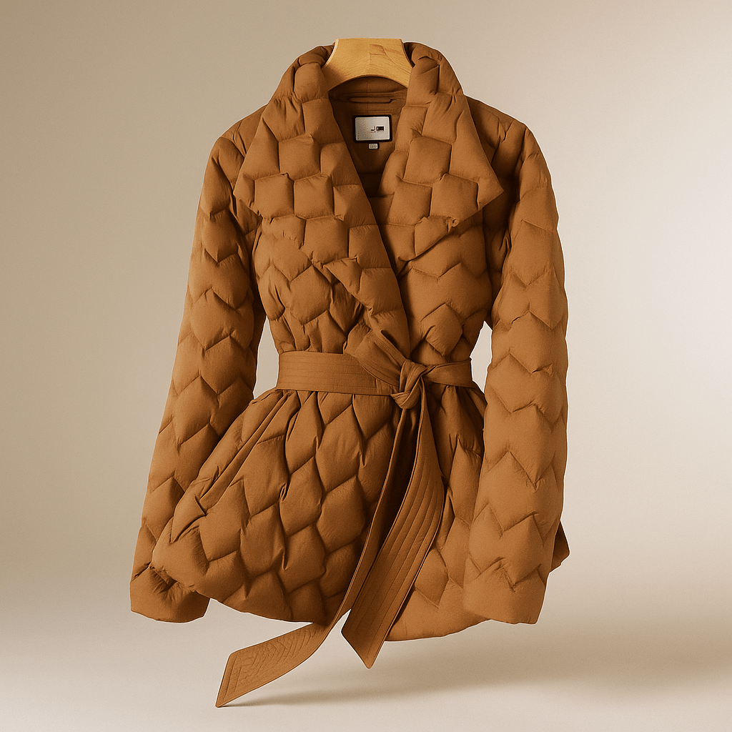 Giacca Piuma Donna - Elegante - Con Cintura - Calda - Stilosa