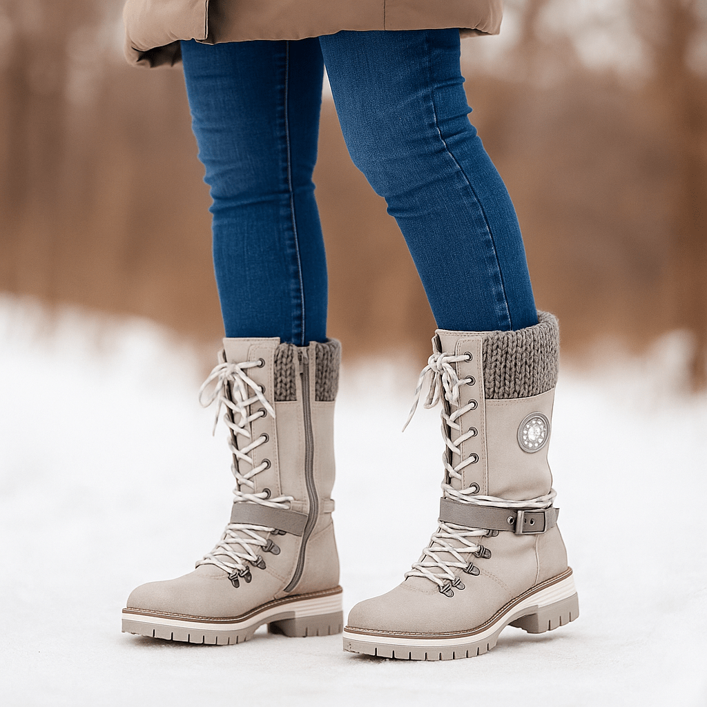 Stivaletti donna effetto pelle - lacci - cerniera - suola antiscivolo