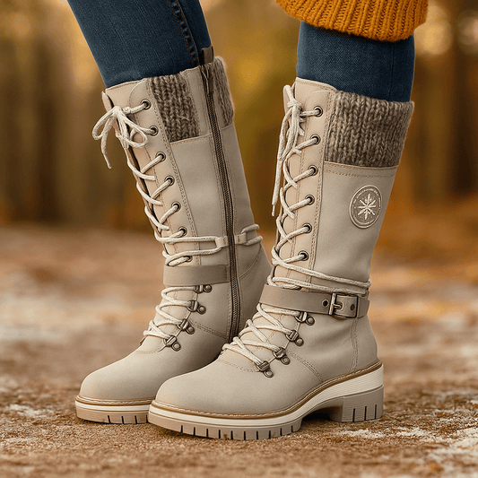 Stivaletti donna effetto pelle - lacci - cerniera - suola antiscivolo