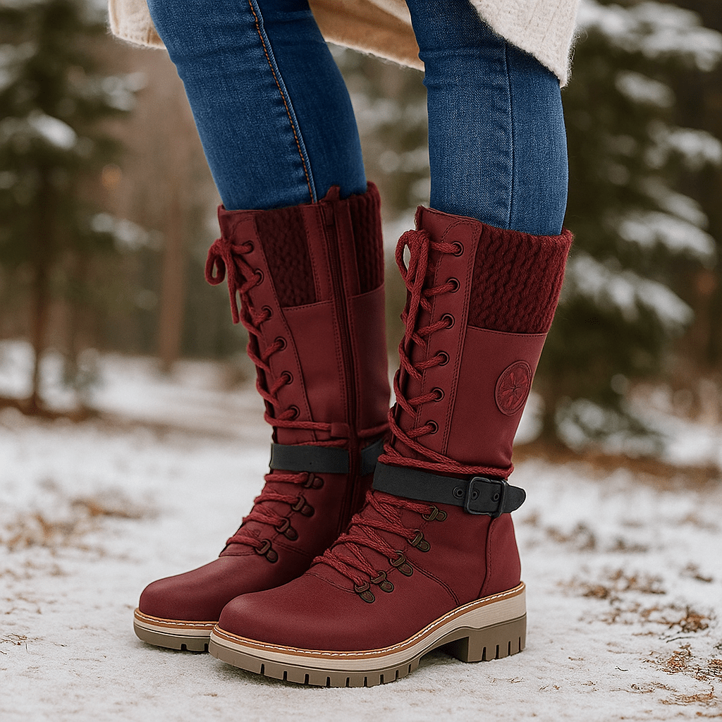 Stivaletti donna effetto pelle - lacci - cerniera - suola antiscivolo