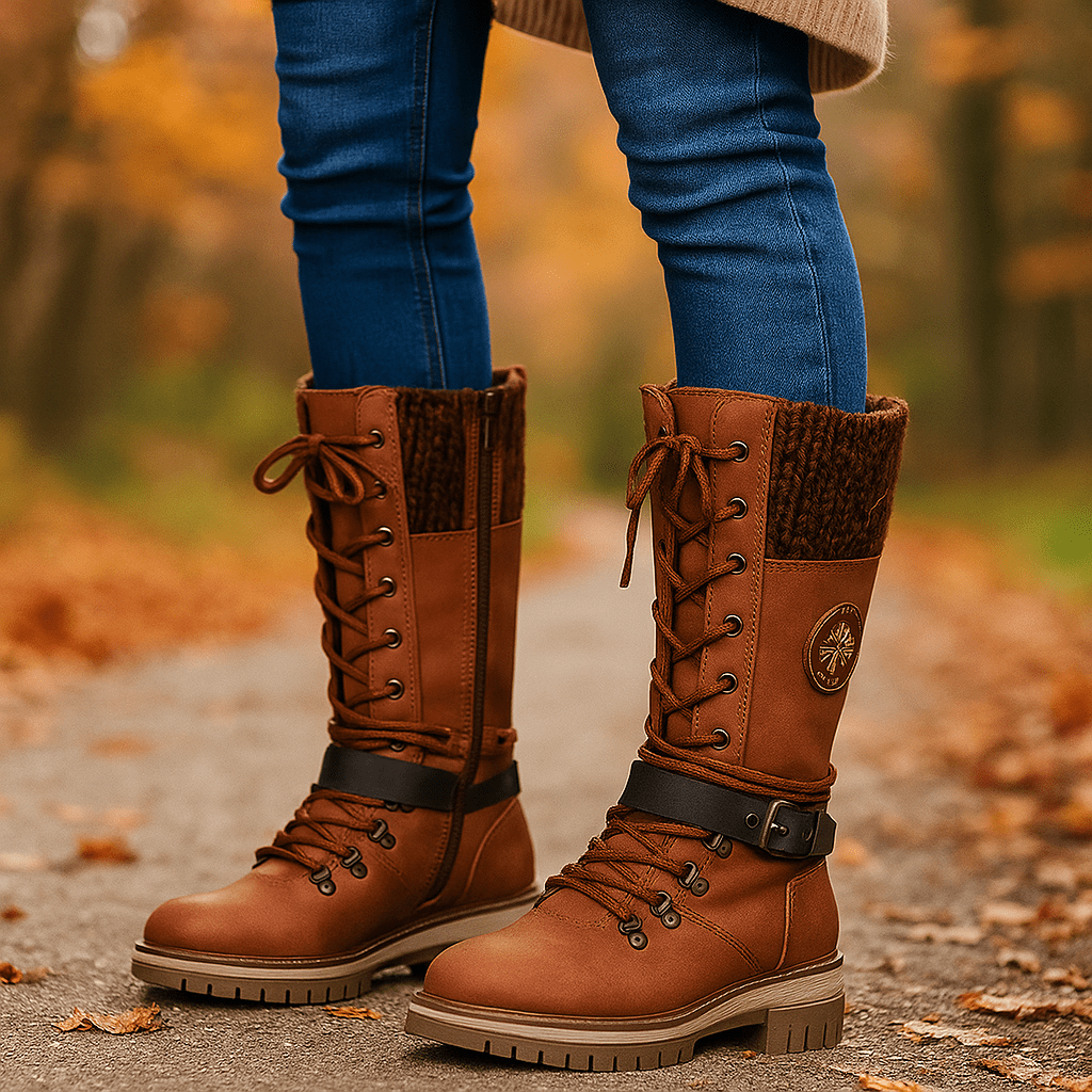 Stivaletti donna effetto pelle - lacci - cerniera - suola antiscivolo