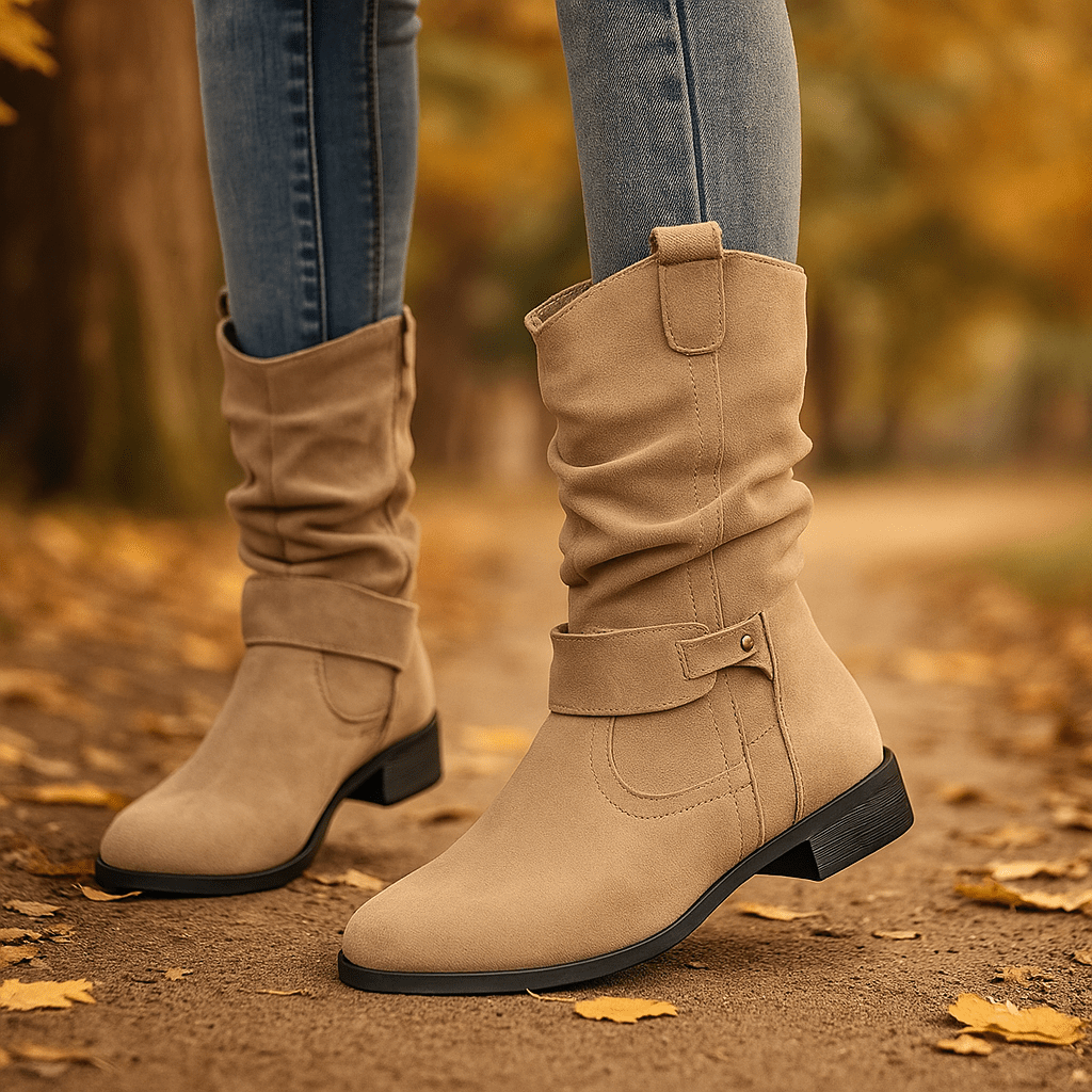 Stivaletti Donna alla Gamba - Camoscio - Tacco a Colonna - Taglio Lascio