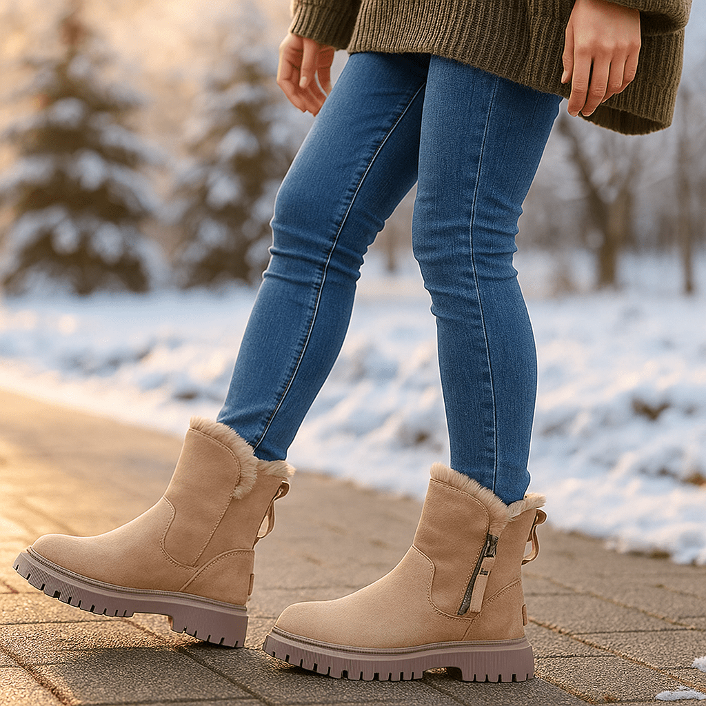 Stivaletti Femminili Fino al Polpaccio - Camoscio - Pelliccia Sintetica Comfort