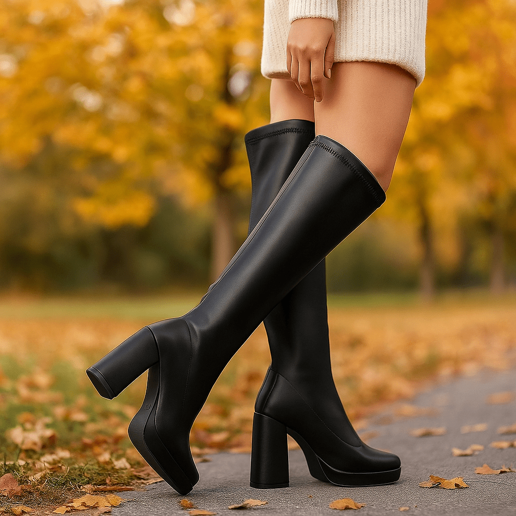 Stivali Donna Alti - Tacco Chunky - Piattaforma - Finitura Lucida