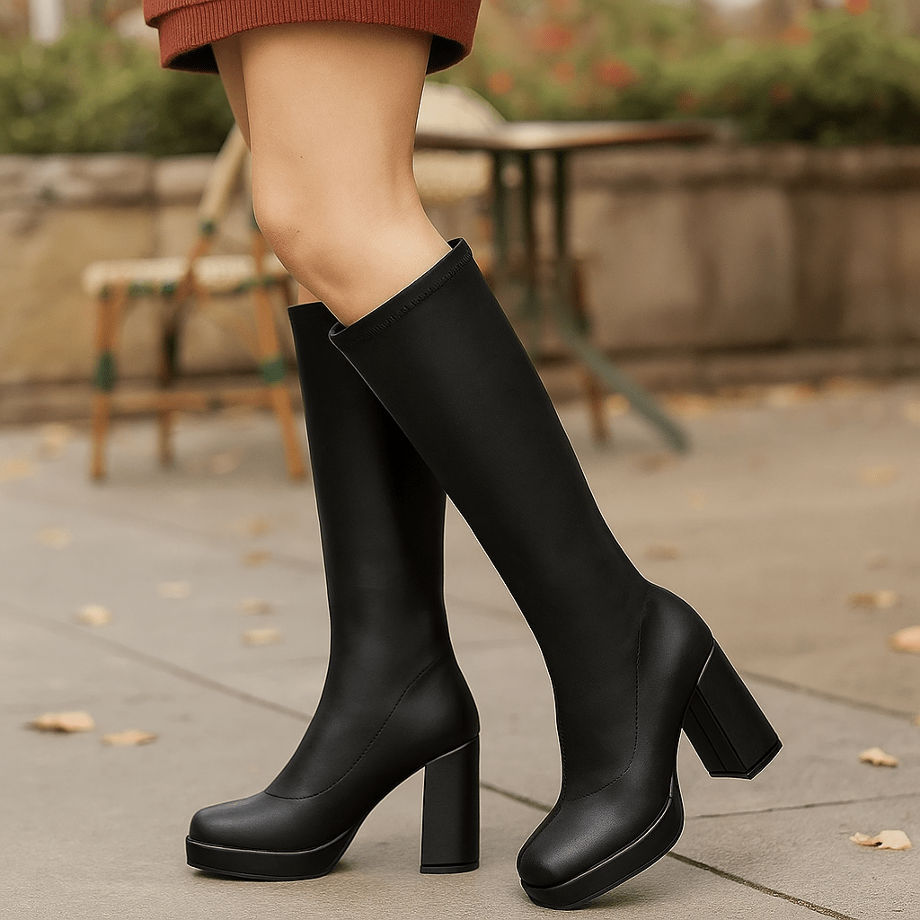 Stivali Donna Alti - Tacco Chunky - Piattaforma - Finitura Lucida