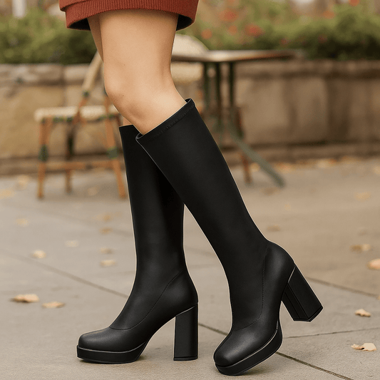 Stivali Donna Alti - Tacco Chunky - Piattaforma - Finitura Lucida
