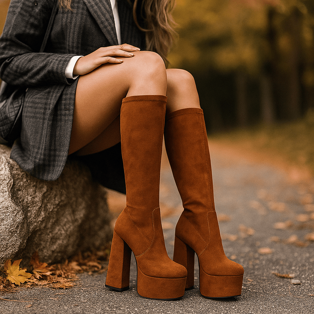 Stivali Donna al Ginocchio - Camoscio - Tacco Alto - Piattaforma