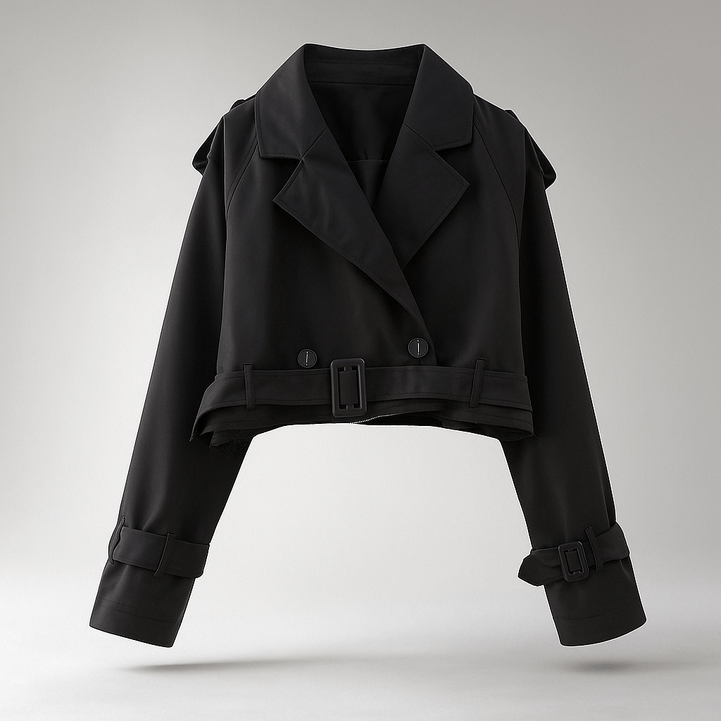 Trench Corto Donna - Doppi Bottoni - Maniche Cinturate - Silhouette Semplice