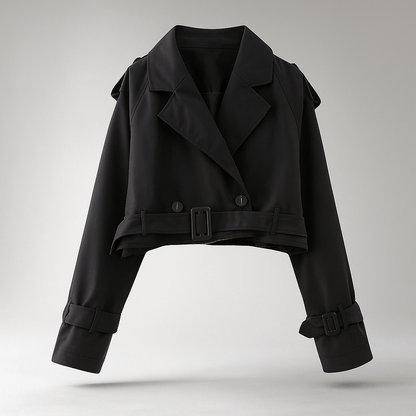 Trench Corto Donna - Doppi Bottoni - Maniche Cinturate - Silhouette Semplice