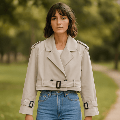 Trench Corto Donna - Doppi Bottoni - Maniche Cinturate - Silhouette Semplice