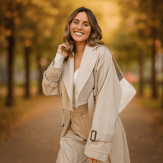 Trench Corto Donna - Doppi Bottoni - Maniche Cinturate - Silhouette Semplice