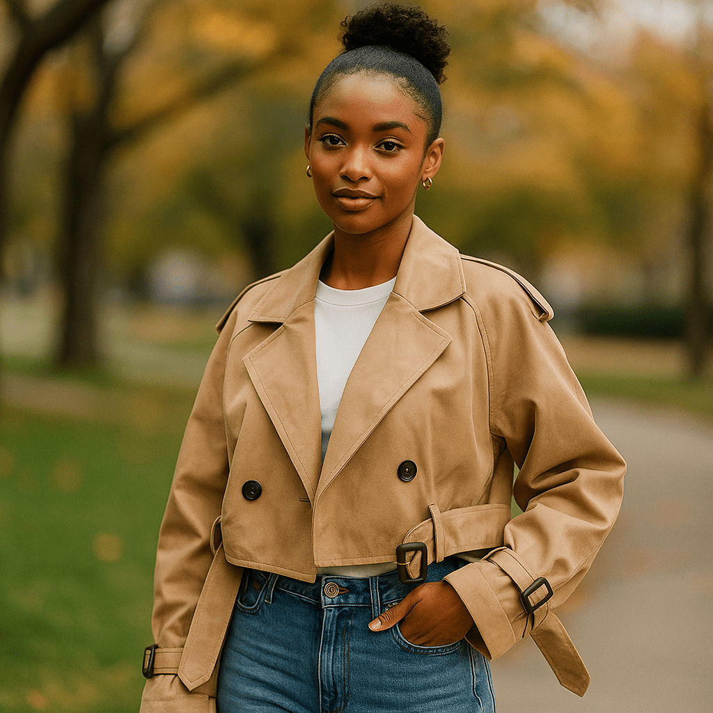 Trench Corto Donna - Doppi Bottoni - Maniche Cinturate - Silhouette Semplice