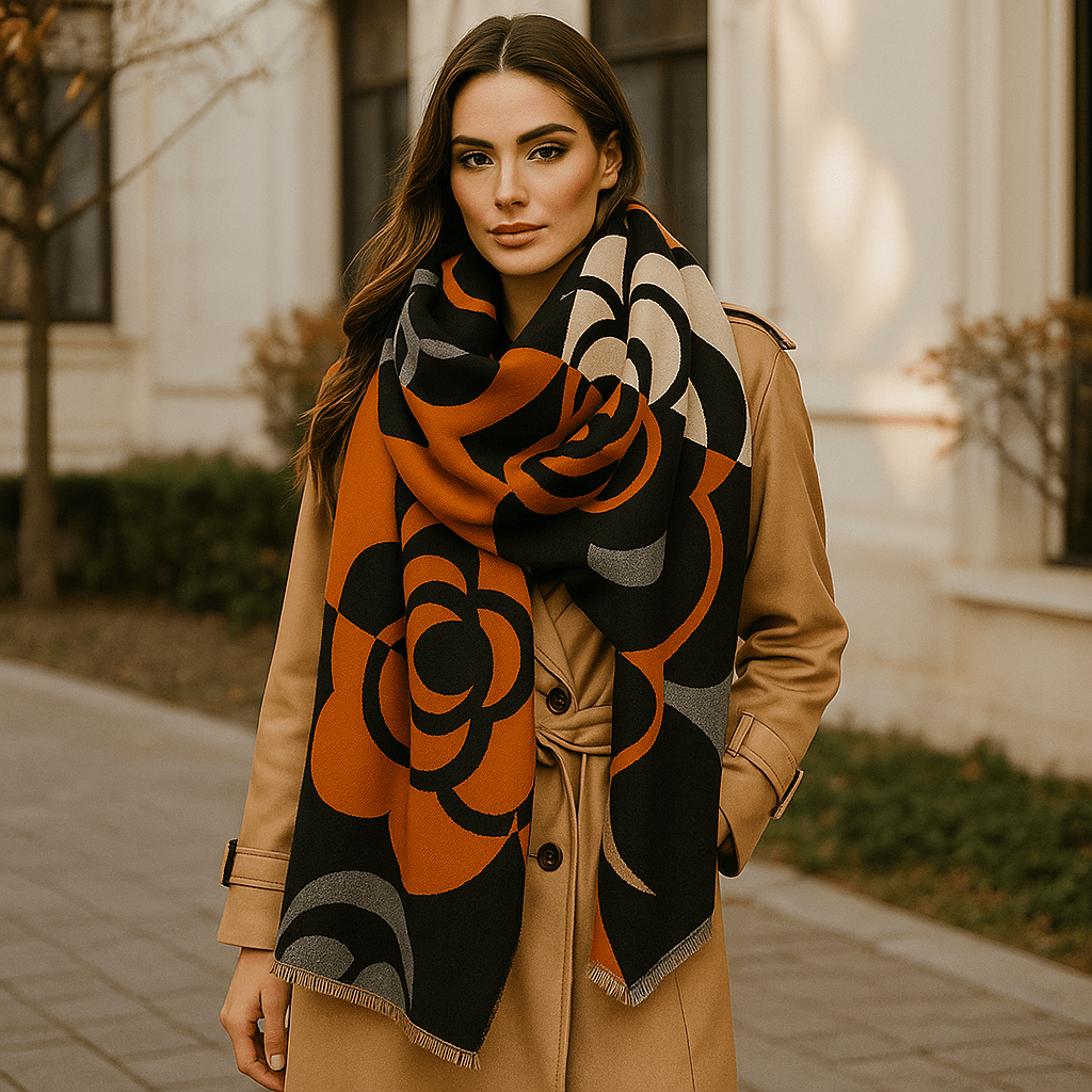 Sciarpa Lussuosa Reversibile - Motivo Floreale - Elegante