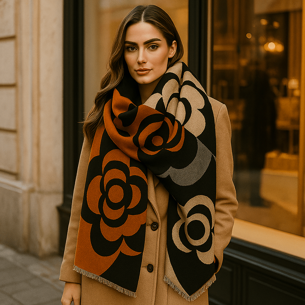 Sciarpa Lussuosa Reversibile - Motivo Floreale - Elegante
