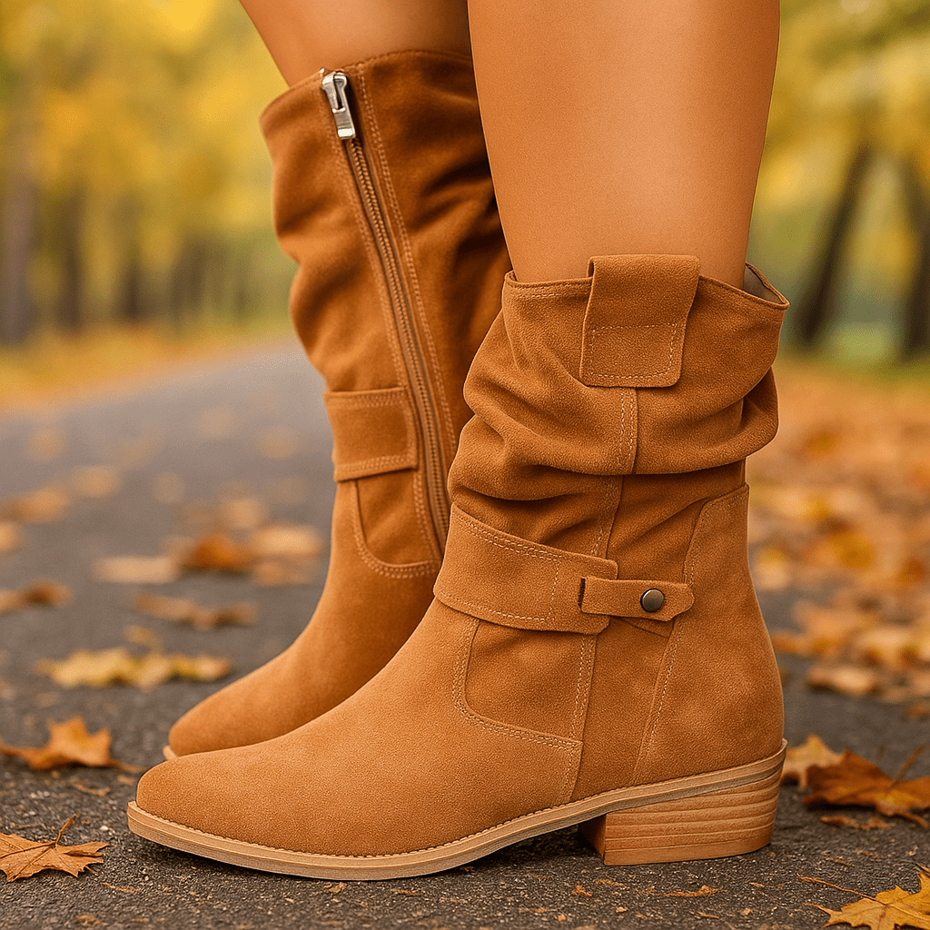 Rhes Nubuck - Stivaletti Donna - Punta Rotonda - Cerniera Luo