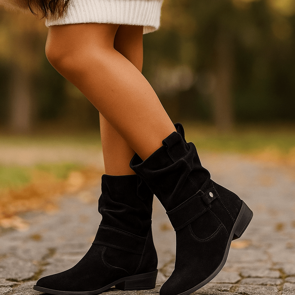 Rhes Nubuck - Stivaletti Donna - Punta Rotonda - Cerniera Luo