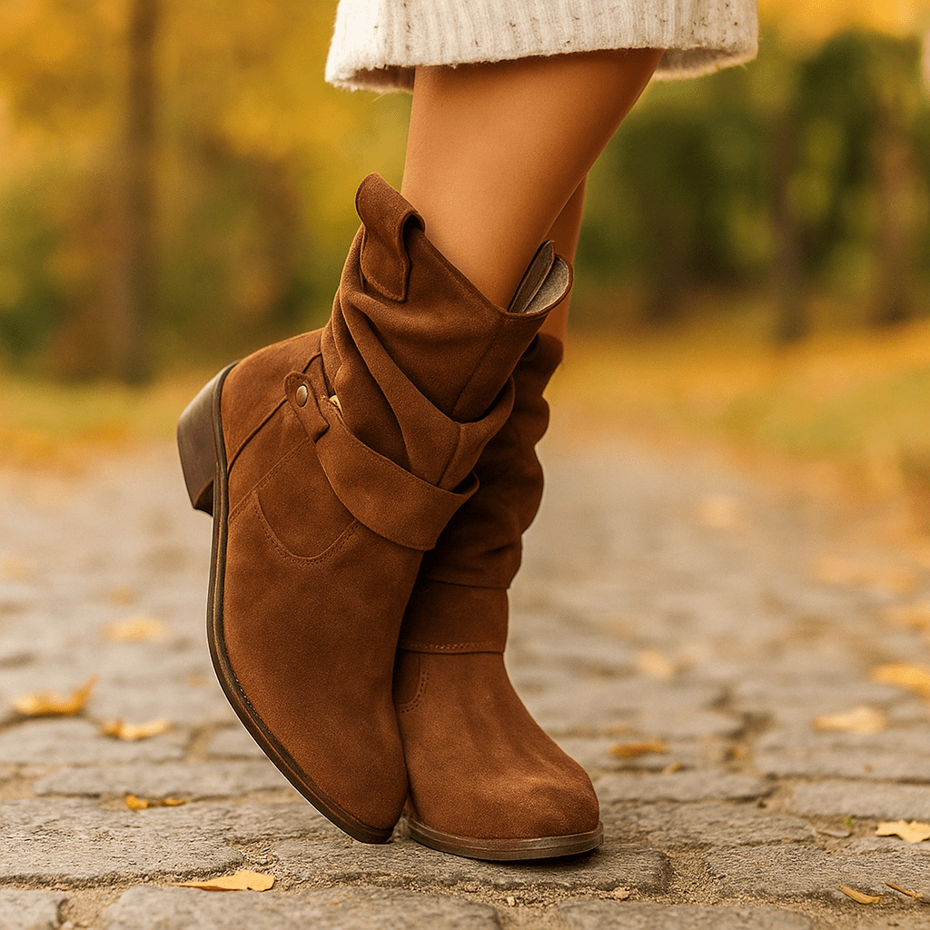 Rhes Nubuck - Stivaletti Donna - Punta Rotonda - Cerniera Luo