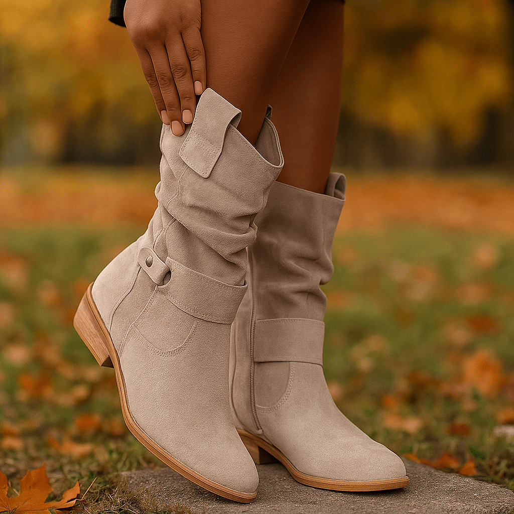 Rhes Nubuck - Stivaletti Donna - Punta Rotonda - Cerniera Luo