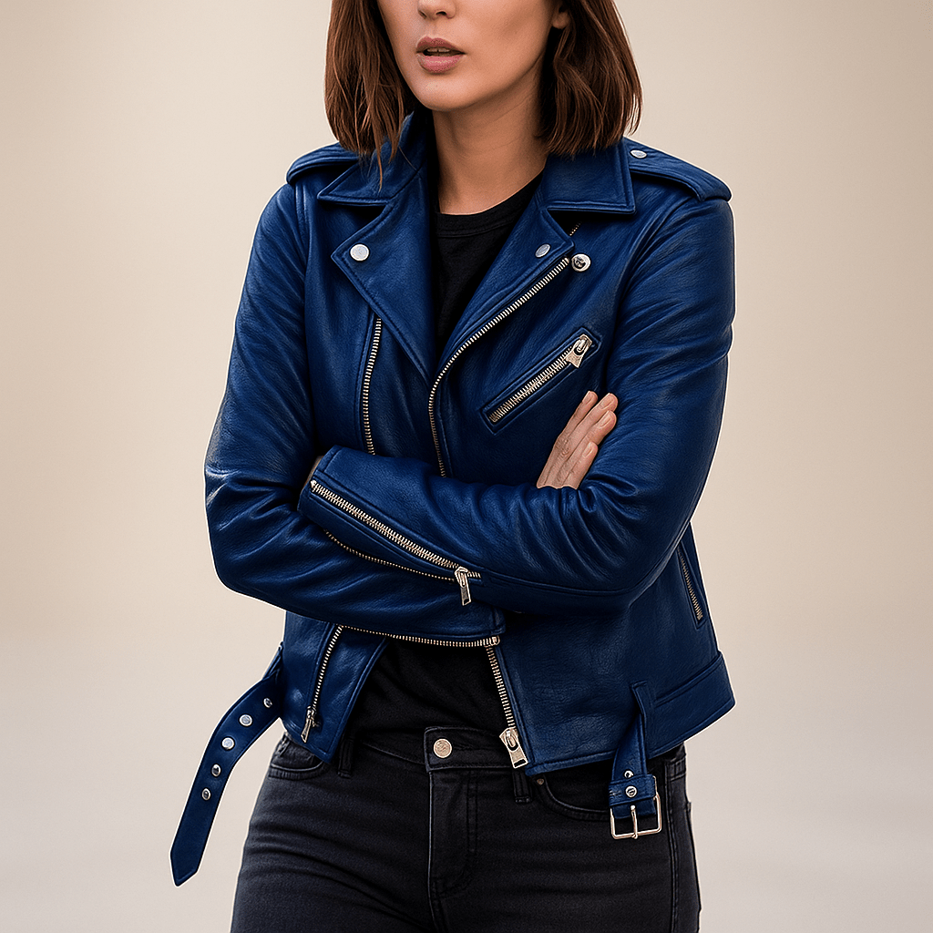 Giacca donna pelle vintage - zip lampo - elegante e durevole