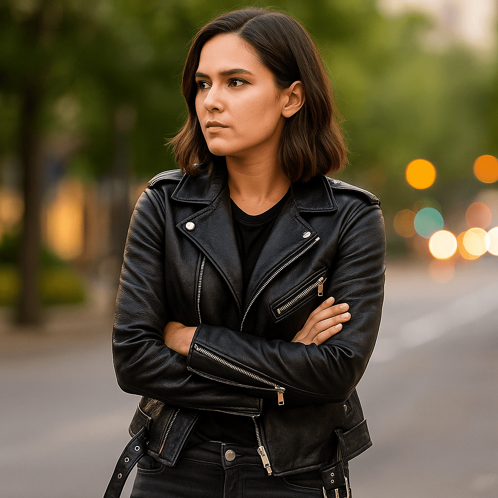 Giacca donna pelle vintage - zip lampo - elegante e durevole