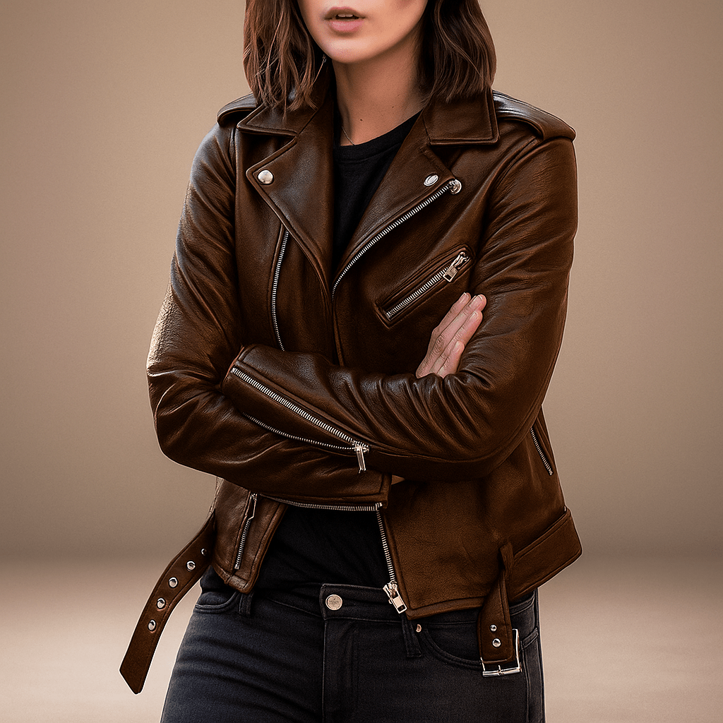 Giacca donna pelle vintage - zip lampo - elegante e durevole